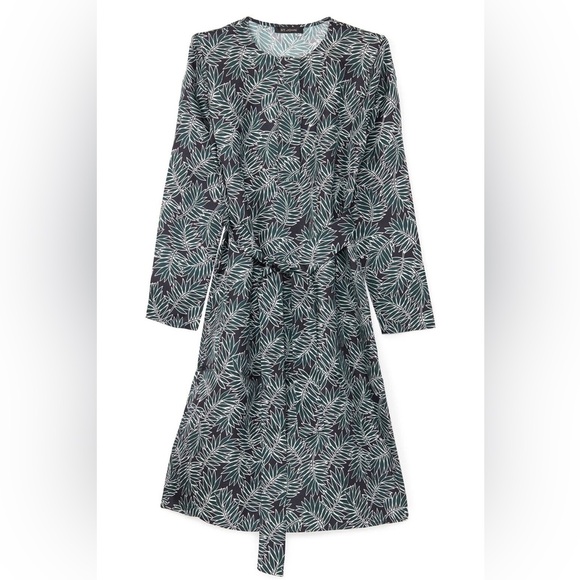 St. John Dresses & Skirts - ST. JOHN Navy Nuda Forest Green Leaves Dress 100% Silk